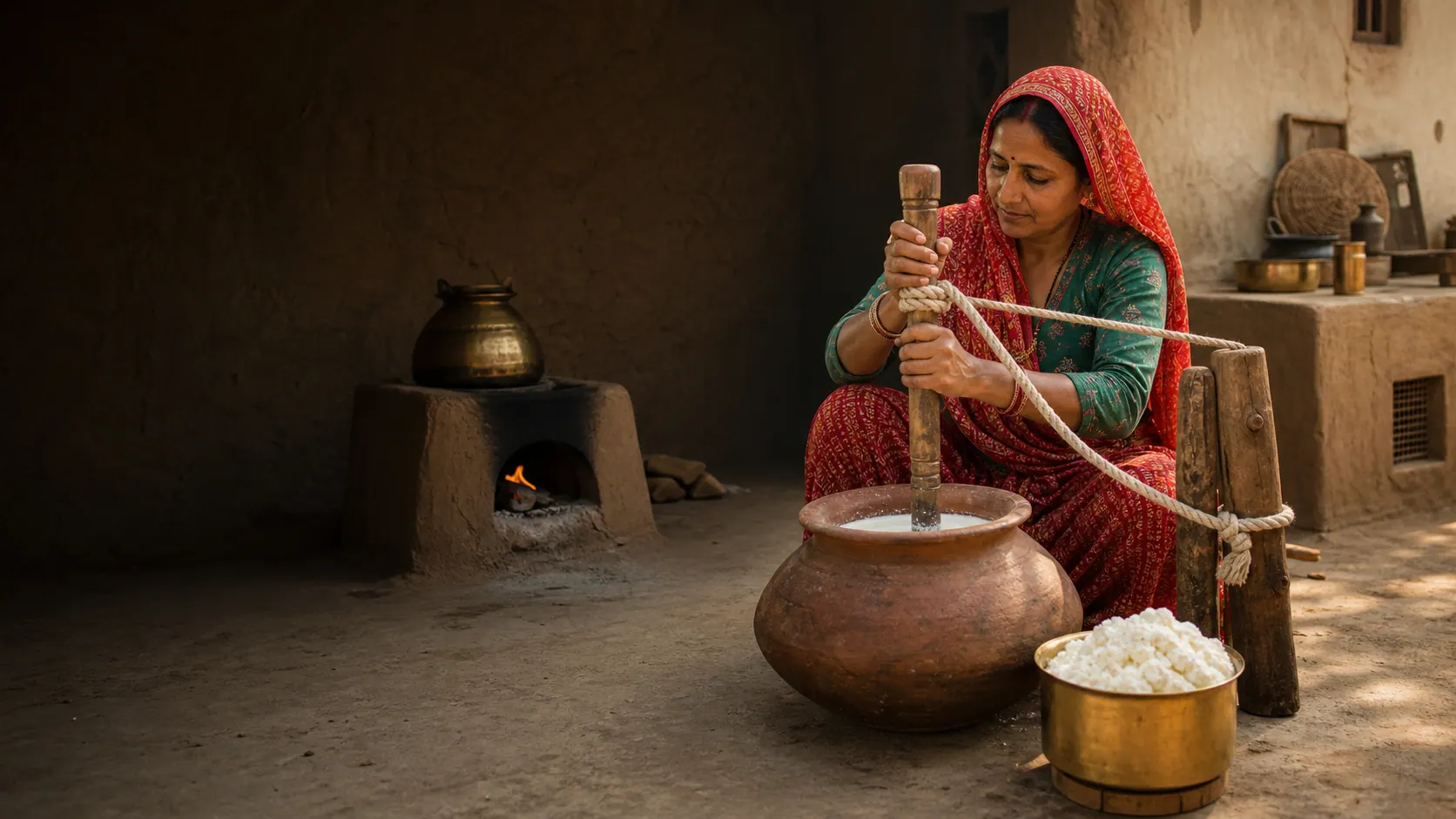 Traditional bilona ghee preparation at Organic Jaipur