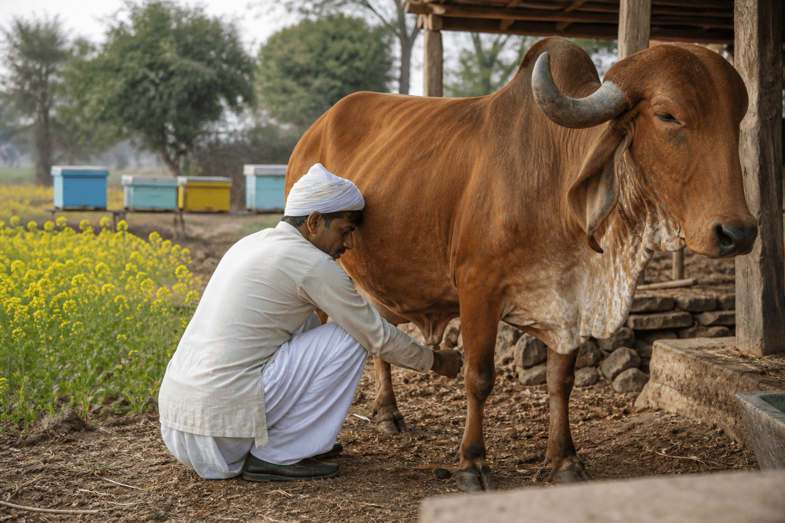 Organic Jaipur founder caring for an indigenous Gir cow