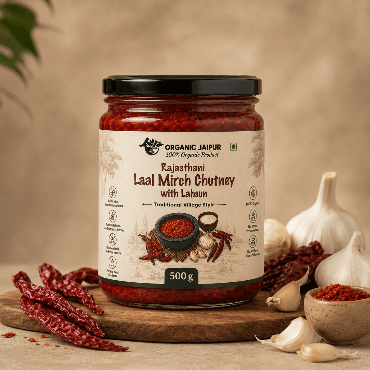 Laal Mirch Chutney making process at Organic Jaipur