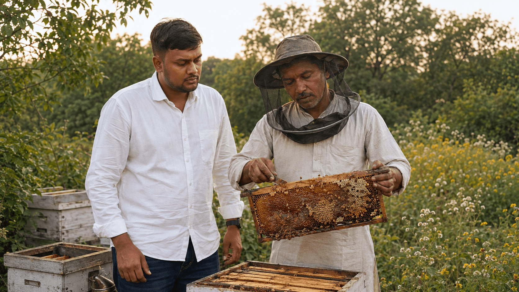 Raw honeycomb from managed beehives at Organic Jaipur Store farm