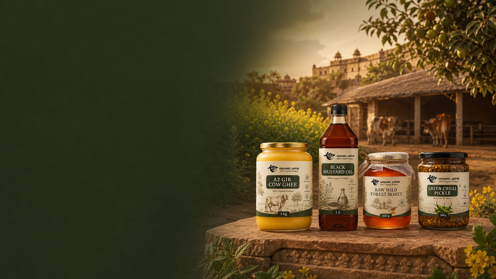 Organic Jaipur Store products at a Rajasthan farm